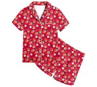 Enfants Pyjamas Ensemble Satin Pyjama Vêtements de Nuit Enfant Ado Manches Courtes avec Haut et Short Fashion Mignon Dessin Animé Fille pour Jeunes