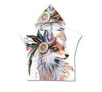 Enfants Serviette de Plage Poncho À Capuchon, Treer 3D Dessin Animé Licorne Microfibre Séchage Rapide Sports Bain Robes Peignoir Plage Serviettes de Natation pour Garçon,fille (60 * 60cm,Renard)