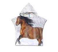 Enfants Serviette de Plage Poncho À Capuchon, Treer 3D Dessin Animé Licorne Microfibre Séchage Rapide Sports Bain Robes Peignoir Plage Serviettes de Natation pour Garçon,fille (60 * 60cm,Cheval)