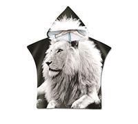 Enfants Serviette de Plage Poncho À Capuchon, Treer 3D Dessin Animé Licorne Microfibre Séchage Rapide Sports Bain Robes Peignoir Plage Serviettes de Natation pour Garçon,fille (60 * 60cm,Lion gris)