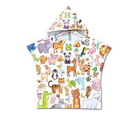 Enfants Serviette de Plage Poncho À Capuchon, Treer 3D Dessin Animé Microfibre Séchage Rapide Sports Bain Robes Peignoir Plage Serviettes de Natation pour Garçon,fille (60 * 60cm,Le monde animal)