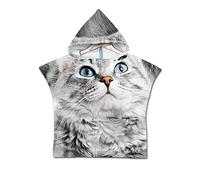 Enfants Serviette de Plage Poncho À Capuchon, Treer 3D Dessin Animé Microfibre Séchage Rapide Sports Bain Robes Peignoir Plage Serviettes de Natation pour Garçon,fille (60 * 60cm,Chat gris)