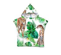 Enfants Serviette de Plage Poncho À Capuchon, Treer 3D Dessin Animé Microfibre Séchage Rapide Sports Bain Robes Peignoir Plage Serviettes de Natation pour Garçon,fille (60 * 60cm,Couple de la forêt)