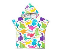 Enfants Serviette de Plage Poncho À Capuchon, Treer 3D Dessin Animé Microfibre Séchage Rapide Sports Bain Robes Peignoir Plage Serviettes de Natation pour Garçon,fille (60 * 60cm,Famille dinosaures)