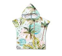 Enfants Serviette de Plage Poncho À Capuchon, Treer 3D Dessin Animé Microfibre Séchage Rapide Sports Bain Robes Peignoir Plage Serviettes de Natation pour Garçon,fille (60 * 60cm,Vert tendre)
