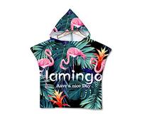 Enfants Serviette de Plage Poncho À Capuchon, Treer 3D Dessin Animé Microfibre Séchage Rapide Sports Bain Robes Peignoir Plage Serviettes de Natation pour Garçon,fille (60 * 60cm,Flamant jungle)