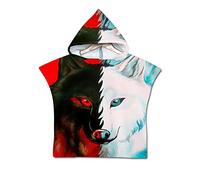 Enfants Serviette de Plage Poncho À Capuchon, Treer 3D Dessin Animé Microfibre Séchage Rapide Sports Bain Robes Peignoir Plage Serviettes de Natation pour Garçon,fille (60 * 60cm,Double Loup)