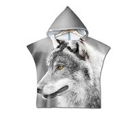 Enfants Serviette de Plage Poncho À Capuchon, Treer 3D Dessin Animé Microfibre Séchage Rapide Sports Bain Robes Peignoir Plage Serviettes de Natation pour Garçon,fille (60 * 60cm,Loup)