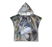 Enfants Serviette de Plage Poncho À Capuchon, Treer 3D Dessin Animé Microfibre Séchage Rapide Sports Bain Robes Peignoir Plage Serviettes de Natation pour Garçon,fille (60 * 60cm,Loup triste)