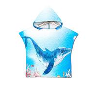 Enfants Serviette de Plage Poncho À Capuchon, Treer 3D Dessin Animé Microfibre Séchage Rapide Sports Bain Robes Peignoir Plage Serviettes de Natation pour Garçon,fille (60 * 60cm,Baleine de l'océan)