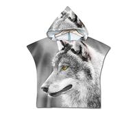 Enfants Serviette de Plage Poncho À Capuchon, Treer 3D Dessin Animé Microfibre Séchage Rapide Sports Bain Robes Peignoir Plage Serviettes de Natation pour Garçon,fille (60 * 60cm,Loup gris)