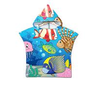 Enfants Serviette de Plage Poncho À Capuchon, Treer 3D Dessin Animé Microfibre Séchage Rapide Sports Bain Robes Peignoir Plage Serviettes de Natation pour Garçon,fille (60 * 60cm,Poisson de mer)