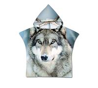 Enfants Serviette de Plage Poncho À Capuchon, Treer 3D Dessin Animé Microfibre Séchage Rapide Sports Bain Robes Peignoir Plage Serviettes de Natation pour Garçon,fille (60 * 60cm,Loup des neiges)