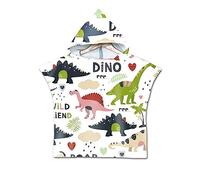 Enfants Serviette de Plage Poncho À Capuchon, Treer 3D Dessin Animé Microfibre Séchage Rapide Sports Bain Robes Peignoir Plage Serviettes de Natation pour Garçon,fille (60*60cm,Famille de dinosaures)
