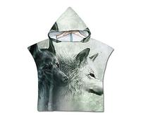 Enfants Serviette de Plage Poncho À Capuchon, Treer 3D Dessin Animé Microfibre Séchage Rapide Sports Bain Robes Peignoir Plage Serviettes de Natation pour Garçon,fille (60 * 60cm,Chien-loup gris)