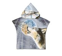 Enfants Serviette de Plage Poncho À Capuchon, Treer 3D Dessin Animé Microfibre Séchage Rapide Sports Bain Robes Peignoir Plage Serviettes de Natation pour Garçon,fille (60 * 60cm,Loup des neiges)