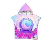 Enfants Serviette de Plage Poncho À Capuchon, Treer 3D Dessin Animé Microfibre Séchage Rapide Sports Bain Robes Peignoir Plage Serviettes de Natation pour Garçon,fille (Fleurs de lune,60 * 60cm)