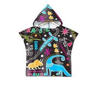 Enfants Serviette de Plage Poncho À Capuchon, Treer Dessin Animé Dinosaure Microfibre Séchage Rapide Sports Bain Robes Peignoir Plage Serviettes de Natation pour Garçon,fille (60 * 60cm,Noir)