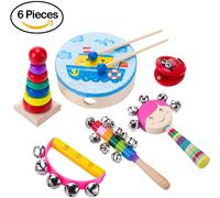 Enfants Set d'instruments de musique en bois Percussion Toys Musique Cadeau d'éducation précoce，(6 pièces / set）)