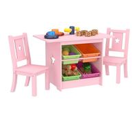 Enfants Table et Chaise Set - Bois Massif et Rose - Table avec 4 Boîtes de Rangement, Bureau Enfant Star Design avec 2 Chaises - Ecologique…