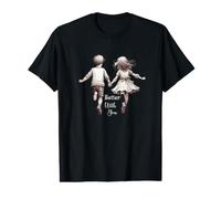 Enfants Tenant la Main et Courant Ensemble T-Shirt Graphique avec Valeur