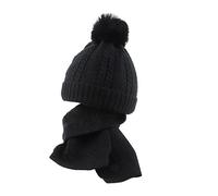 Enfants tout-petits bébé unisexe imprimé peluche hiver boule de cheveux solide écharpe guêtre bonnet tricoté, Noir , 0-3 Jahre