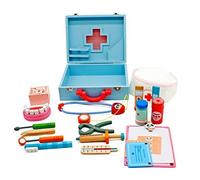 Enfants Valise avec Accessoires en Bois Trousse D'Urgence, Doktorset Jouet Bleu