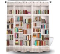ENFETE Rideau de Douche 3D Bibliothèque Rideaux de Douche Paysages Colorés Imperméable Anti Moisissure Rideau Salle de Bain Décor pour Baignoire Rideau Douche 200 x 200 cm, 12 Crochets