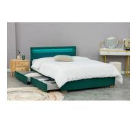 ENFIELD - Structure de lit en velours vert avec rangements et LED intégrées - 140x190 cm