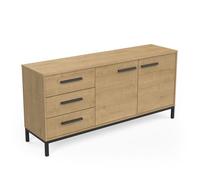 Enfilade 2 portes / 3 tiroirs - CRAFT - Chêne Hamilton / Noir - 152 x 39,5 x 72,3 cm - DEMEYRE