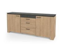 Enfilade AUSTIN - 2 portes + 3 tiroirs - Décor chêne Hamilton et Sidewalk - L 203,8 x P 42 x H 87,8 cm - DEMEYERE