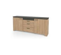 Demeyere CaliCosy Buffet 2 Portes et 3 Tiroirs- Décor Chêne et Gris Anthracite- Fabrication Française- Style Contemporain- pour Salon- L203,80 cm x l42 cm x 87,8 cm