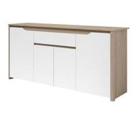 Buffet bas - BETTY- Panneaux de particules - Blanc / Chêne - 4 portes - 1 tiroir - PARISOT