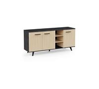 Enfilade Buffet - KENT - Chene de fil / Sidewalk - 3 portes ouvrantes - 3 niches - L 160,7x l 43,9x H73,3 cm -