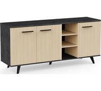 Enfilade Buffet - KENT - Chene de fil / Sidewalk - 3 portes ouvrantes - 3 niches - L 160,7x l 43,9x H73,3 cm - DEMEYERE