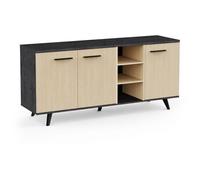 Enfilade Buffet - KENT - Chene de fil / Sidewalk - 3 portes ouvrantes - 3 niches - L 160,7x l 43,9x H73,3 cm -