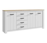 Enfilade - ELARA - Chêne / Blanc mat - 3 portes - 4 tiroirs - 206 x 42,2 x 95,7 cm