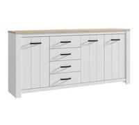 Enfilade - ELARA - Chêne / Blanc mat - 3 portes - 4 tiroirs - 206 x 42,2 x 95,7 cm