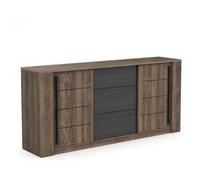 Enfilade MONACO - Décor chêne et noir - 2 Portes + 3 Tiroirs - L206 x P44,9 x H94 cm - CBA MEUBLES