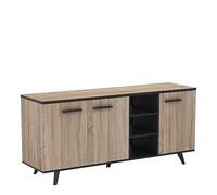 Enfilade Style Industriel 3 Portes 3 Niches Elégante - Coloris Noir et Chêne Brossé - 607 x 285 x 757