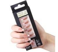 Enfoncé sur les ongles, Kit de pose d'ongles à coller avec lime à colle, forme ovale en amande, French manucure, 24 pièces, plusieurs tailles, couleur chair(0084-A016)