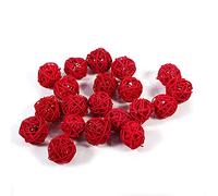 Enforose Boule De Rotin, 4 Couleurs 20 Pièces Boules De Rotin Décoratives Ornements De Mariage Fête d'anniversaire De Noël Décorations De Fête Rustiques(Rouge)
