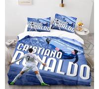 Enfunt-Home Housse de Couette Les Stars du Football, Parure de lit 3D en Microfibre avec CR7 Housse de Couette 140x200cm et taie d'oreiller pour Enfant 65x65cm