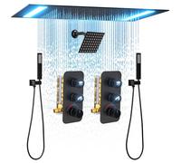 ENGA Ensemble de robinet de douche à DEL de 35,6 x 50,8 cm avec pommeaux de douche de 15,2 cm, double icône lumineuse, peut utiliser toutes les fonctions à la fois, noir mat