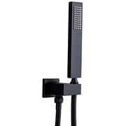 Enga Pommeau de douche carré en laiton massif avec connecteur mural et système de tuyau Noir mat