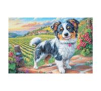 Engageant Berger Australien Champ de Fleurs Mignon Animal de Compagnie Faune Nature Sauvage Puzzle 1000 Pièces pour Adultes Amusant Stimulant Et Relaxant Idéal pour Activités Calmes À La Maison 100