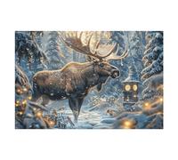 Engageant Chalet enneigé d'hiver Forêt Élan Faune Sauvage Nature Sauvage Puzzle 1000 Pièces pour Adultes Amusant Stimulant Et Créatif Parfait pour Activités Calmes （75x50cm）
