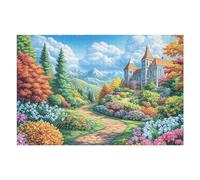 Engageant Château Chemin Champ de Fleurs Rural Campagne Sauvage Puzzle 1000 Pièces pour Adultes Amusant Relaxant Et Captivant Parfait pour Famille Et Amis （75x50cm）