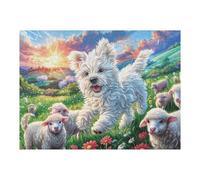 Engageant Famille de huskys Blancs Forêt Fleurie Faune Sauvage Nature Sauvage Puzzle 500 Pièces pour Adultes Amusant Relaxant Et Captivant Parfait pour Famille Et Amis 500 PCS（52×38cm）