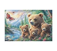 Engageant Famille d'ours Rivière Forêt Faune Sauvage Nature Sauvage Belle Puzzle 1000 Pièces pour Adultes Amusant Stimulant Et Créatif Parfait pour Activités Calmes （75x50cm）